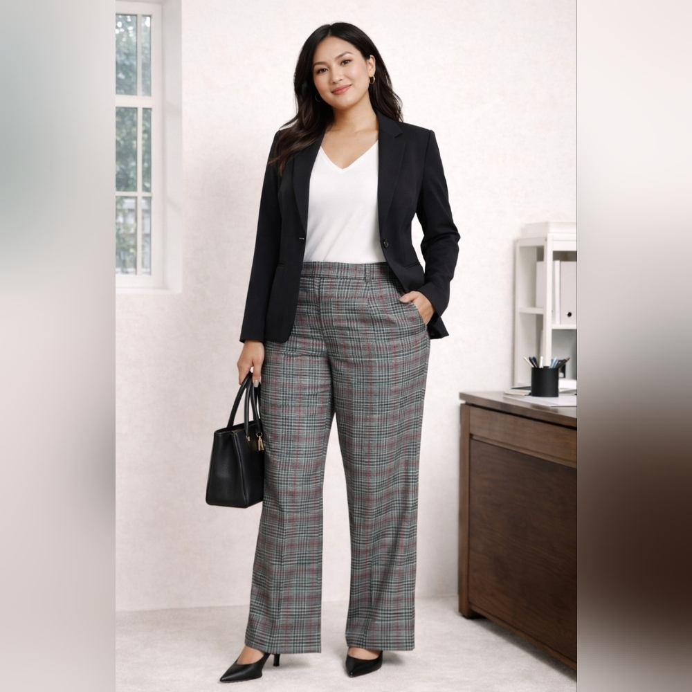 Ava & Viv Plaid Wide Leg Pants | Size 20 | NWT | Gray/Burgundy